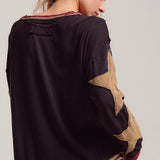 Raw Seam Star Patch Slouchy Knit Top