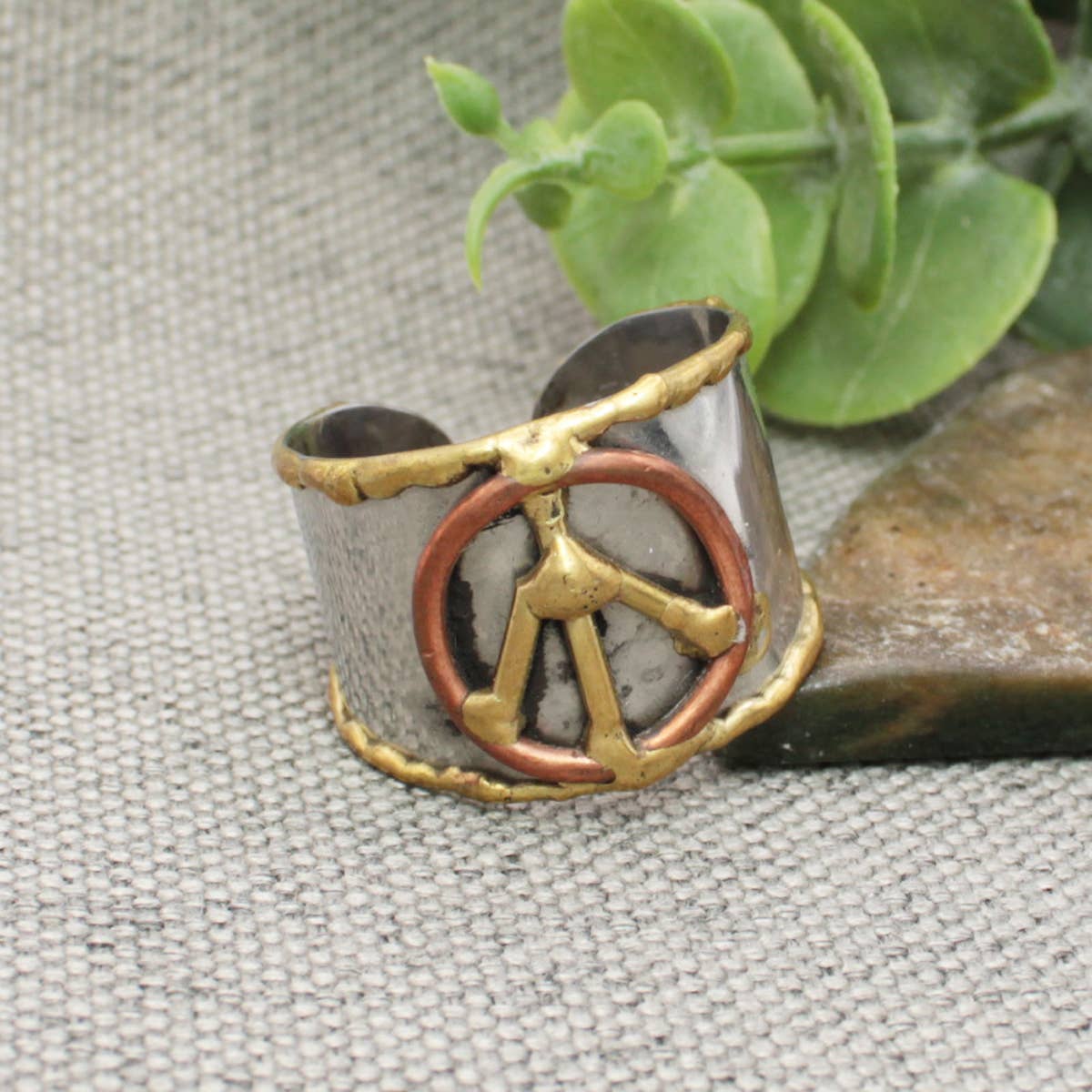 Mixed Metal Peace Sign Ring