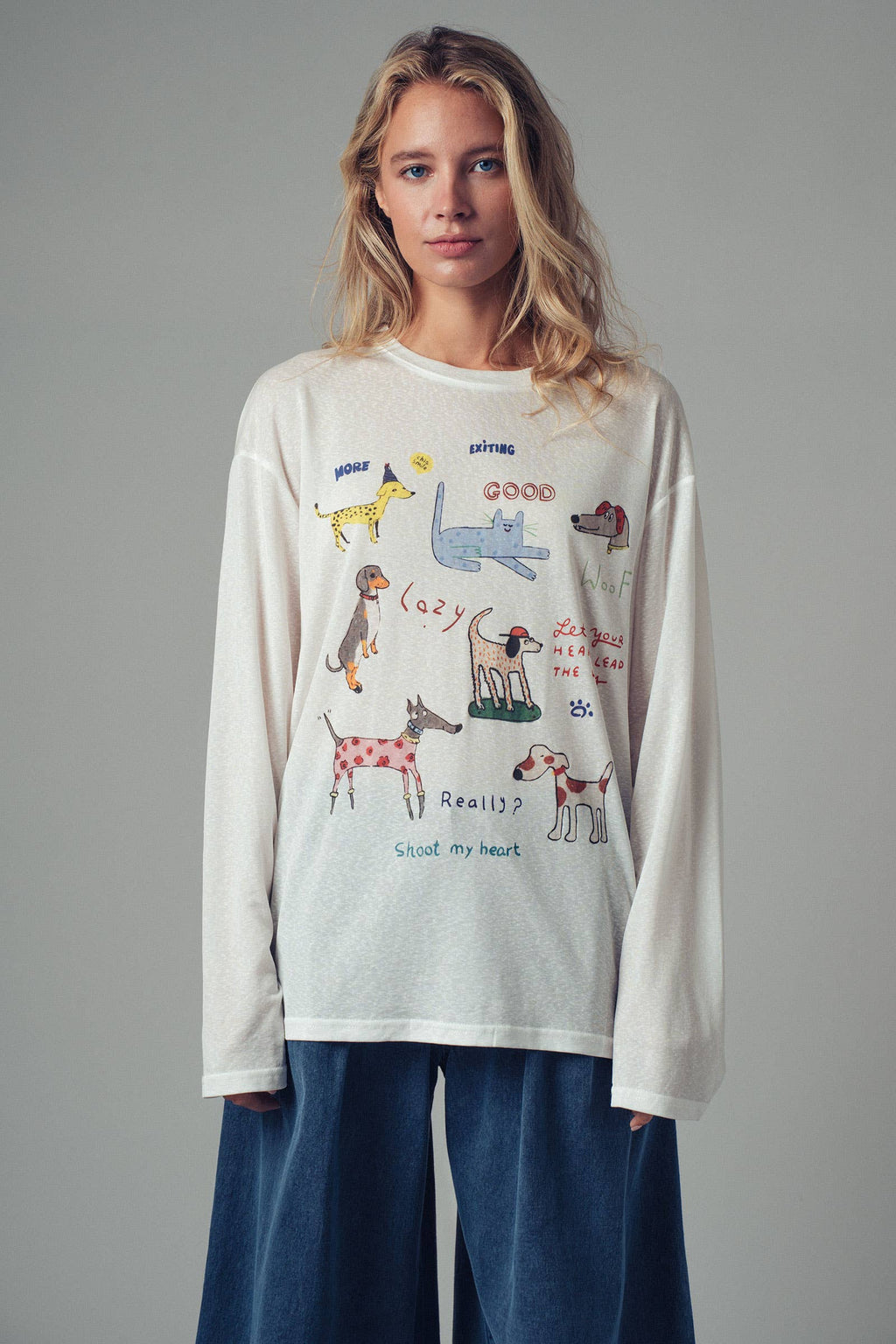 Whimsical Dog Graphic Long Sleeve Top