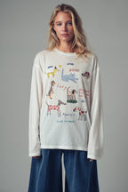 Whimsical Dog Graphic Long Sleeve Top
