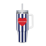 Insulated Water Tumbler Navy/White Stripe - Custom Heart