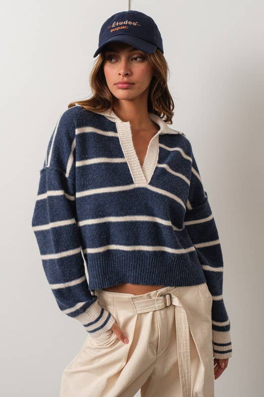 Marina Navy Blue V-Neck Pullover