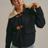 Toggle Front Knit Jacket With Contrast Collar