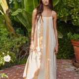 L7390 | Cotton Gauze Striped Cami Pintuck Midi Dress