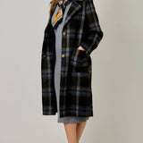 61594 Brushed Plaid Long Coat