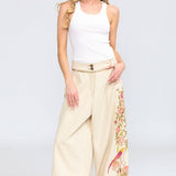 Time To Shine Denim Pants - Cream | Wide Leg Floral Slacks