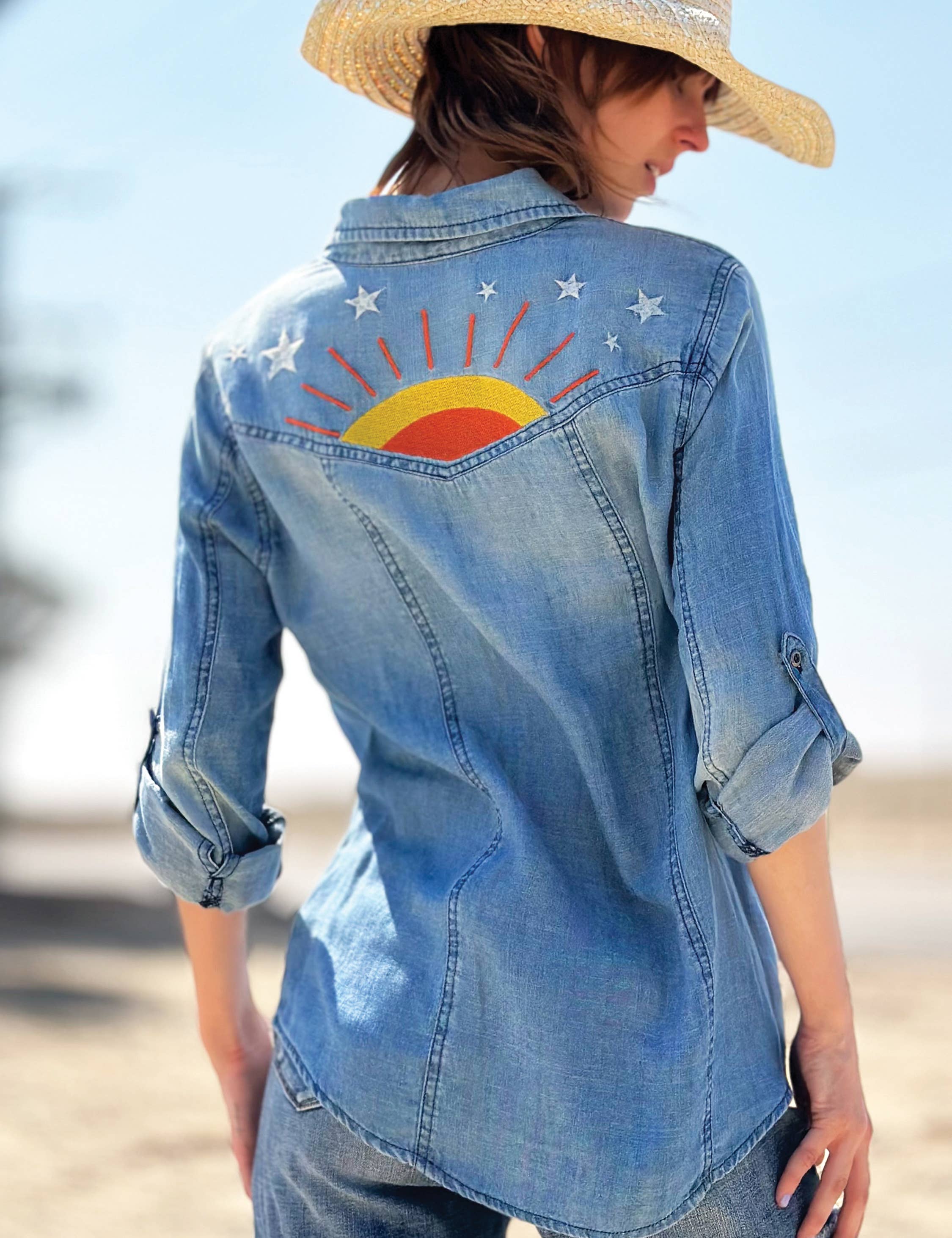 Hello Sunshine Shirt with Sunrise Embroidery