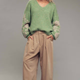 Romantic Floral Embroidered V-Neck Sweater