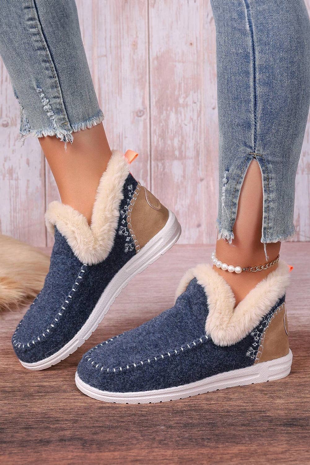 Suede Plush Lined Anklet Boots