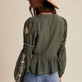 Embroidered Peplum Blouse