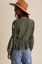 Embroidered Peplum Blouse