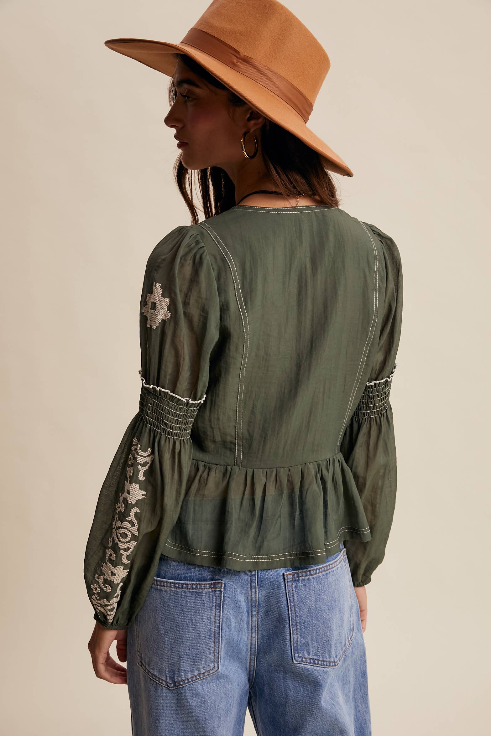 Embroidered Peplum Blouse