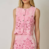 71098 Embroidered Eyelet Washed Vest