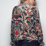Burnout Velvet Smocked Mock Neck Blouse