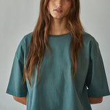 L8688 | Knit Cotton Crew Neck Drop Shoulder Short Sleeve Top