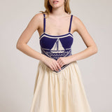 Sailboat Knit Bodice Contrast Midi Dress