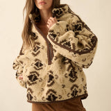 Geo-Print Sherpa Fleece Half-Zip Pullover Jacket