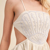 ID10176 SCALLOP APLIQUE CRISS CROSS BACK FLARE MINI DRESS