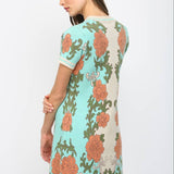 FLORAL TAPESTRY PATTERN SCALLOPED EDGE SWEATER DRESS FW10534
