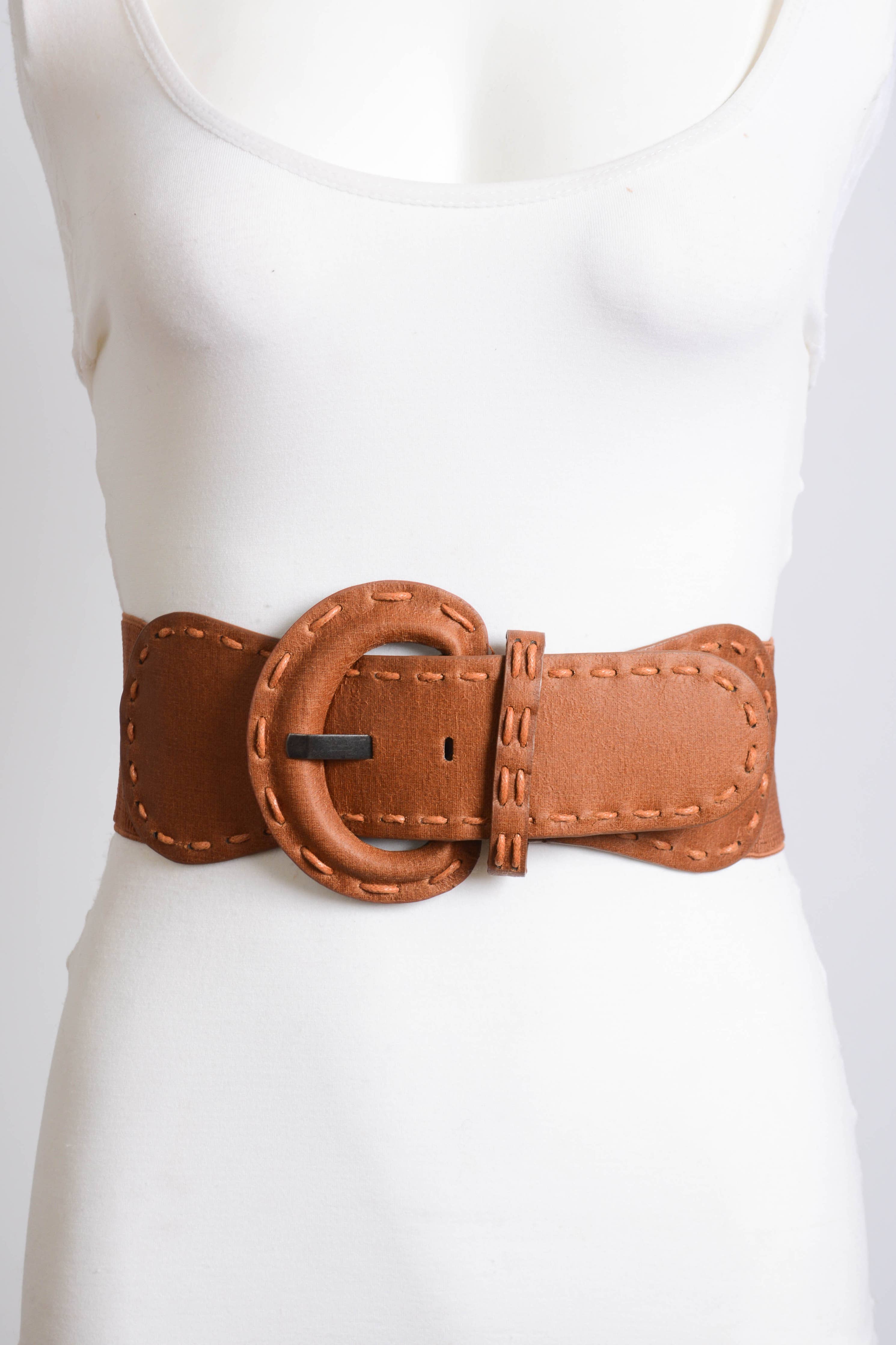 Distressed Wide Stitch Elastic Belt