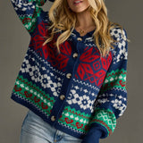 Navy & Multicolored Patterned Cardigan