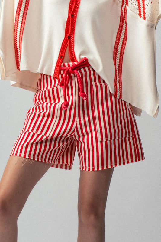 Striped High-Rise Denim Shorts