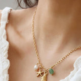 Bonbon 18K Gold Non-Tarnish Pearl and Shell Charm Necklace
