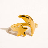 Tasa 18K Gold Non-Tarnish Star and Moon Ring