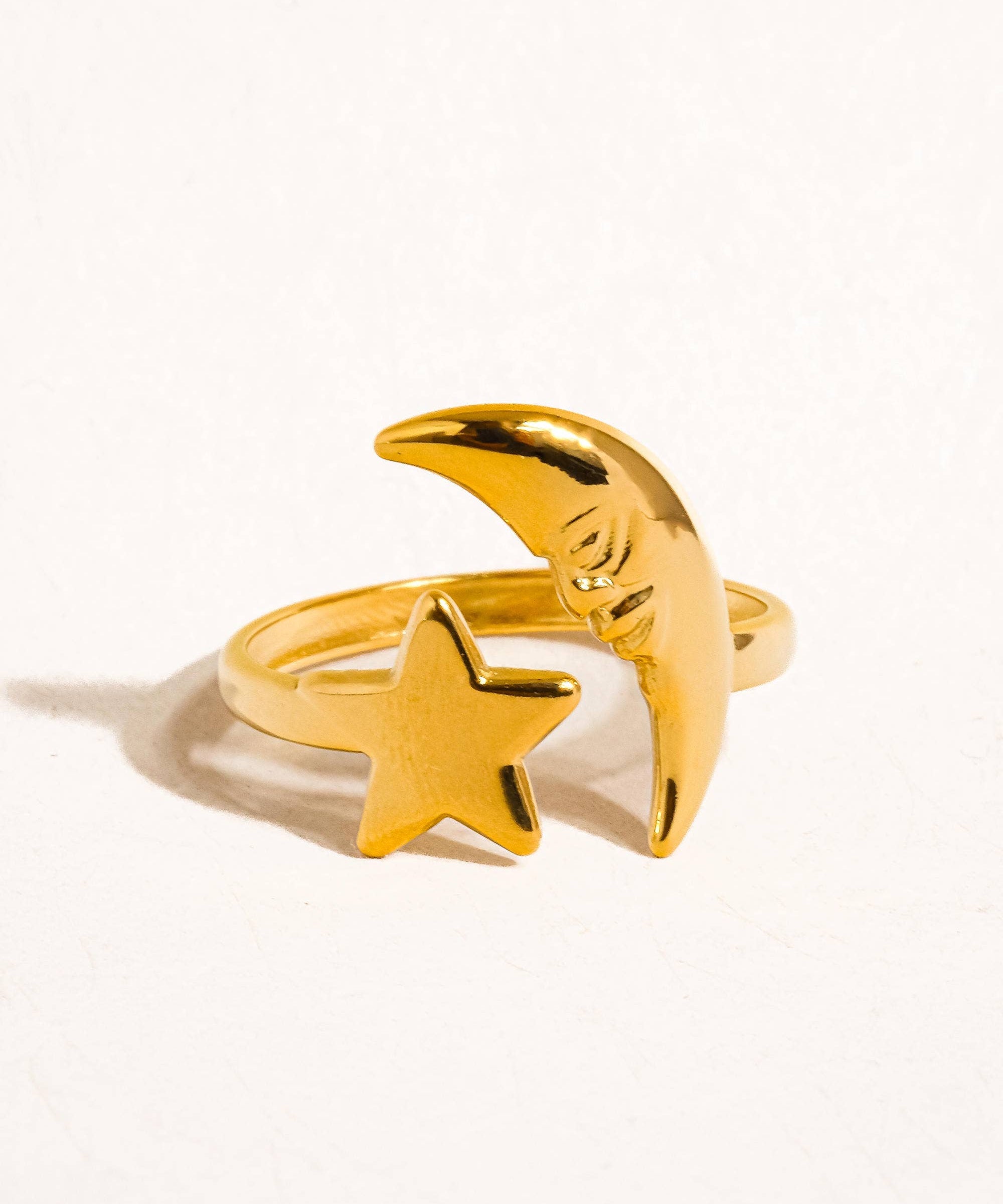 Tasa 18K Gold Non-Tarnish Star and Moon Ring