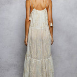 Sleeveless Round Neck Tassel Shoulder Tie Woven Maxi Dress