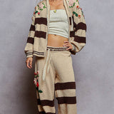 Thick Striped & Floral Zip-Up