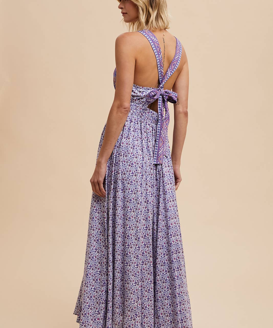 Border Print V-Neck Maxi Dress