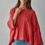 Quarter Sleeve Loose Cable Knit Sweater