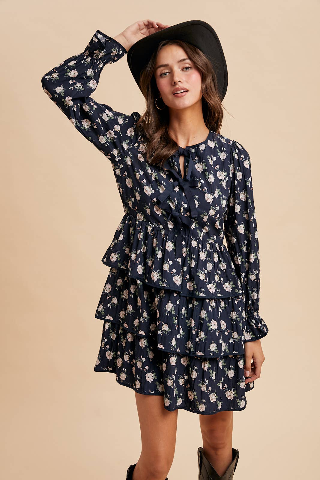 Floral Bowtie Tiered Midi Dress