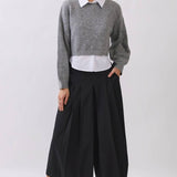 Cropped Textured Knit Sweater