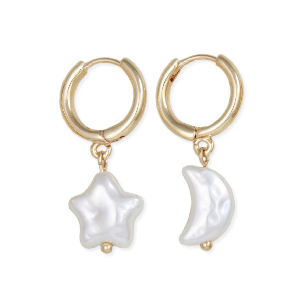 Celestial Pearls Moon Star Gold Hoop Earrings