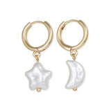 Celestial Pearls Moon Star Gold Hoop Earrings