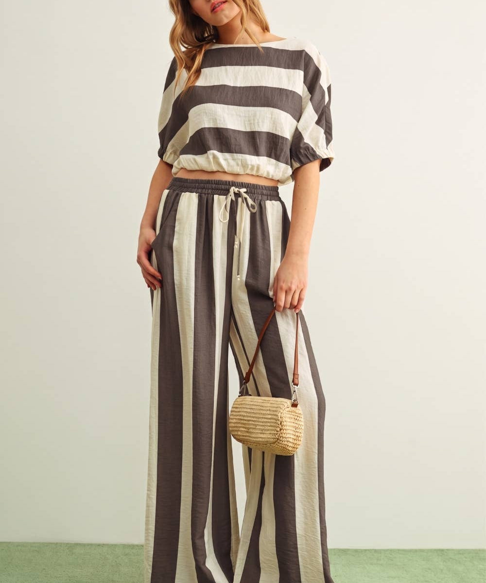 Thick Striped Wide Leg Trousers