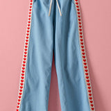 Heart Trim Chambray Wide-Leg Pants