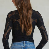 Seamless Jacquard Mock Neck Long Sleeve Top