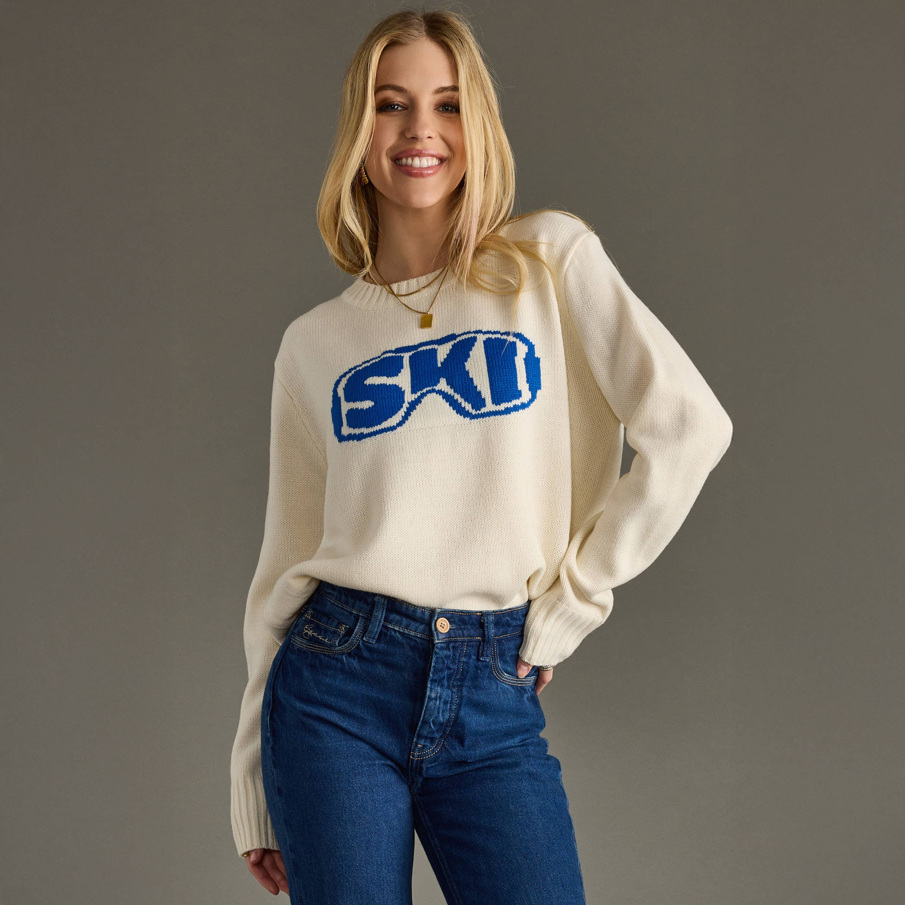 Cream "Ski" Goggle Sweater