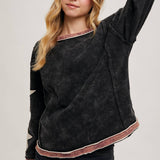 Star Sleeved Washed Knit Pullover