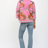 FRONT NECK TIE PRINT KNIT SWEATER FW10530