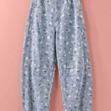 Floral Print Relaxed Fit Denim Pants