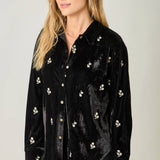 Embroidery Velvet Collared Shirt