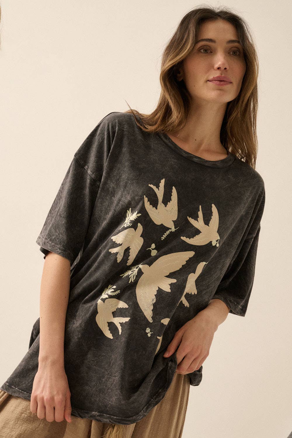 Vintage Birds Oversized Graphic Tee