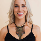 Antique Gold Turquoise Fringe Necklace
