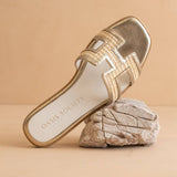 The Ena | Gold H Cutout Raffia Slide