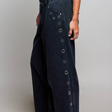 Low Rise Eyelet Studded Wide Leg Street Pants
