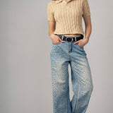 Leopard Print Wide-Leg Denim Pants